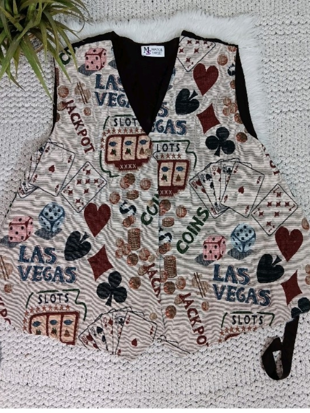 Men's Las Vegas Themed Retro Casino Print Vest - Multicolor No Size